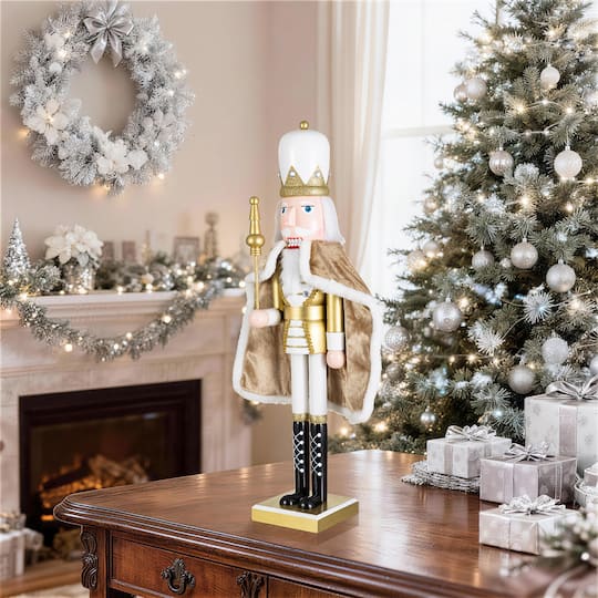 Glitzhome® 24" Wooden Christmas Gold King Nutcracker